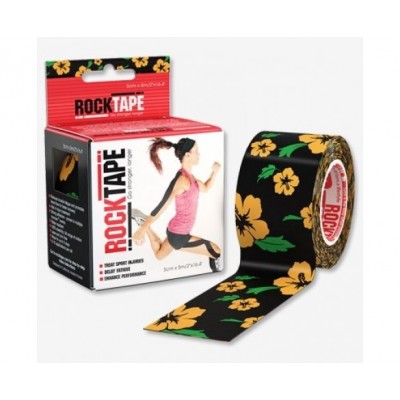 RockTape -  kineziologická tejpovací páska - černá, s oranžovou kytičkou